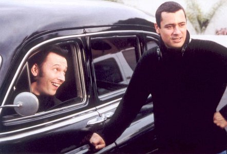 Steve Valentine (in car) and director Jean-Baptiste Andrea