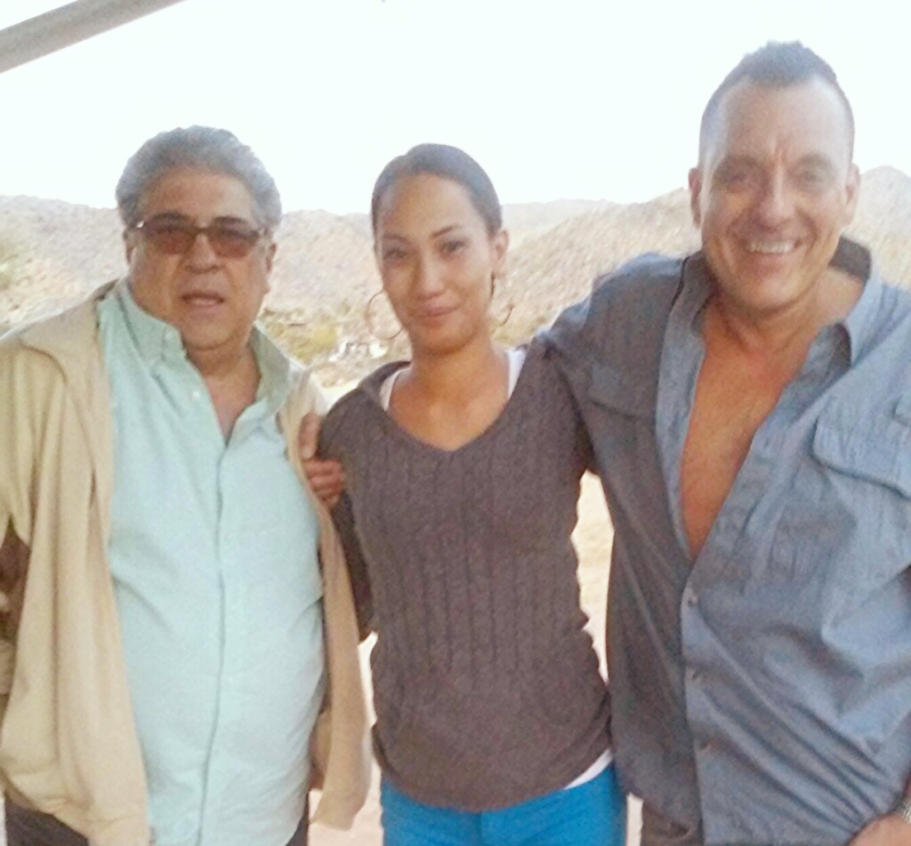 Vincent Pastore, Louise Conley,and Tom Sizemore on the set of Calico Skies