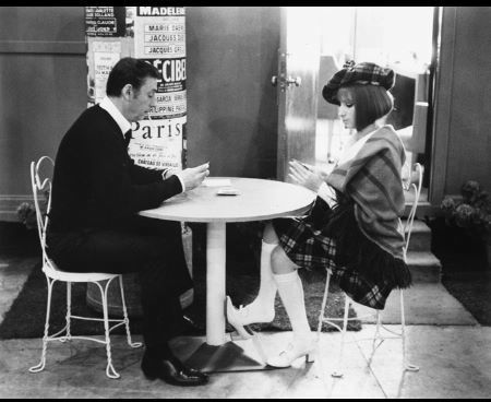 Barbra Streisand and Yves Montand during filming of 