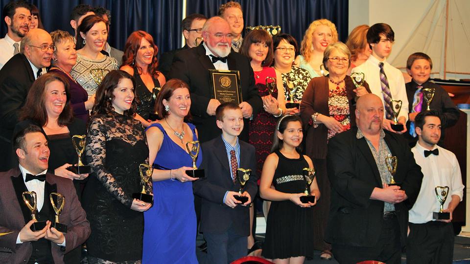 (standing at top center) As then acting board member for The Music Box, Swoyersville, PA, I received 3 awards on behalf of Music Box players, Michael Gallagher & Dana Feigenblatt, who could not attend the 2015 NEPTA Awards for regional community thea