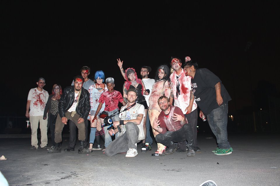 With a gang of the undead on set in Oakland