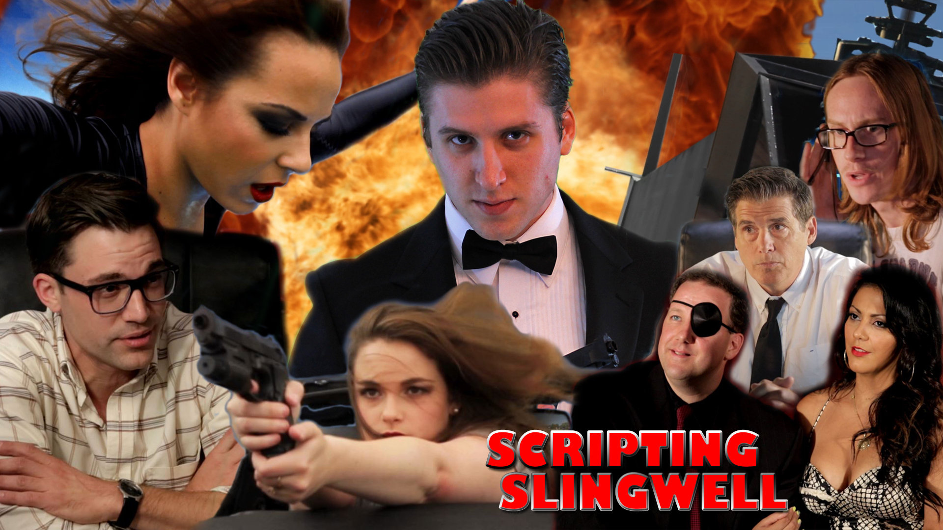 Still of Zoe Ziemkiewicz, Richie Rollins, Benjamin Berg, Natasha June, Brennen Thompson, Josiah Vaccaro and Ron Rigby in Scripting Slingwell (2014)