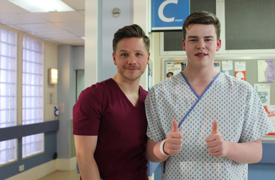 Max J Green and David Ames on set of Holby City