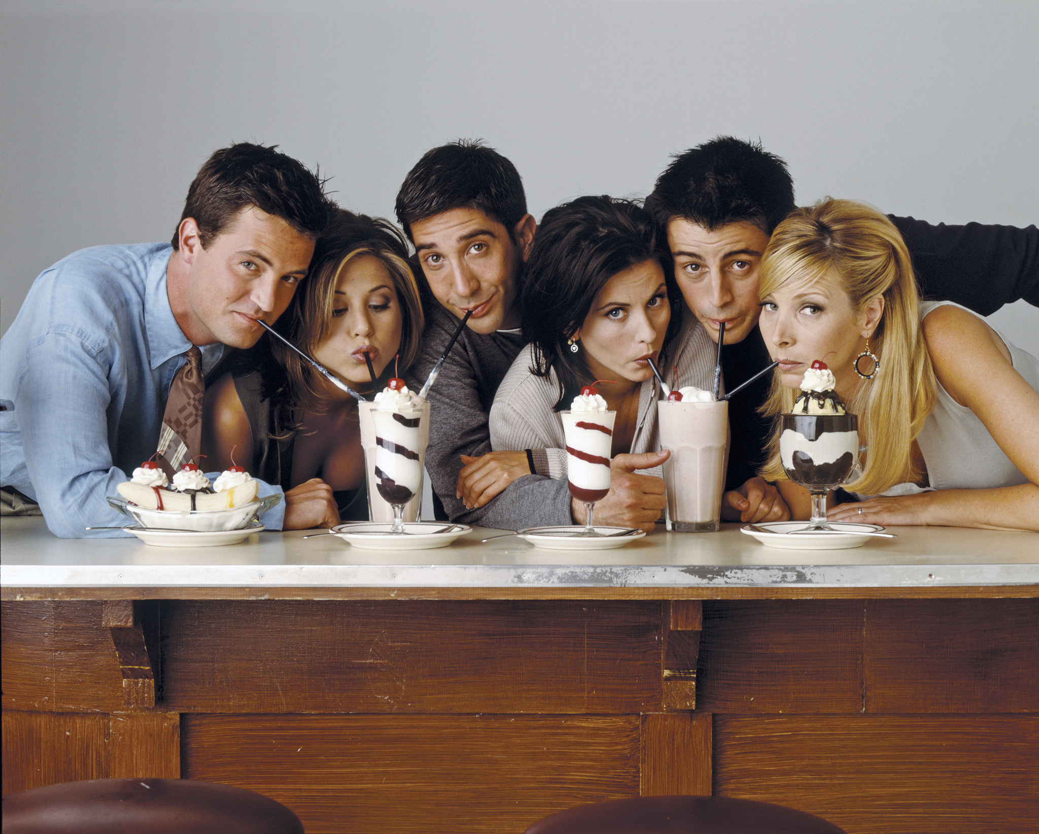 Still of Jennifer Aniston, Courteney Cox, Lisa Kudrow, Matt LeBlanc, Matthew Perry and David Schwimmer in Draugai (1994)