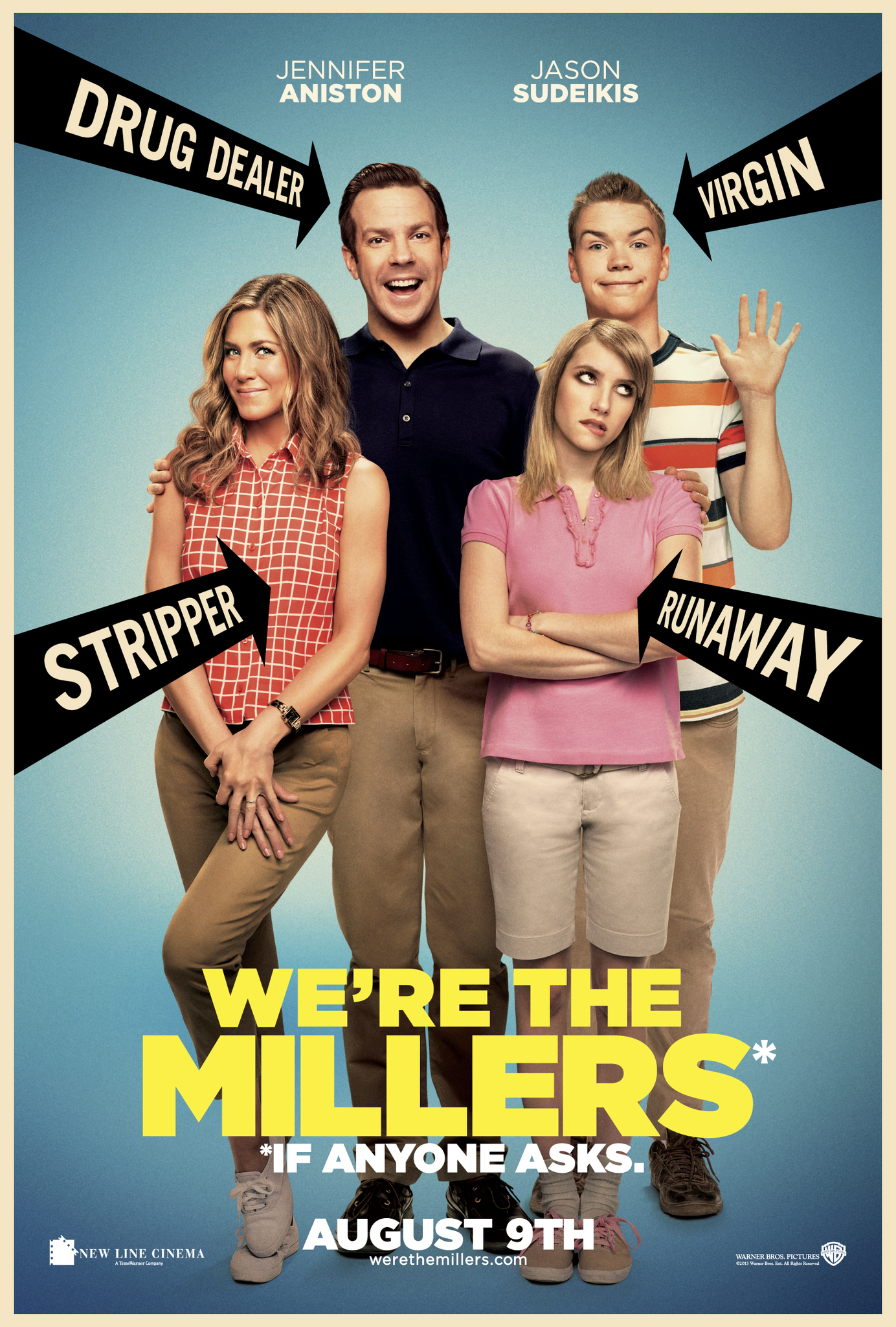 Jennifer Aniston, Emma Roberts, Jason Sudeikis and Will Poulter in Labas, mes Mileriai (2013)