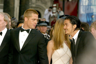 Brad Pitt, Jennifer Aniston and Orlando Bloom at event of Troy (2004)
