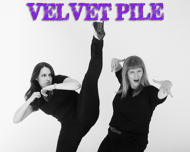 Two-lady writing and performance duo, Velvet Pile. Amanda Barnes and Alexis Notabartolo.