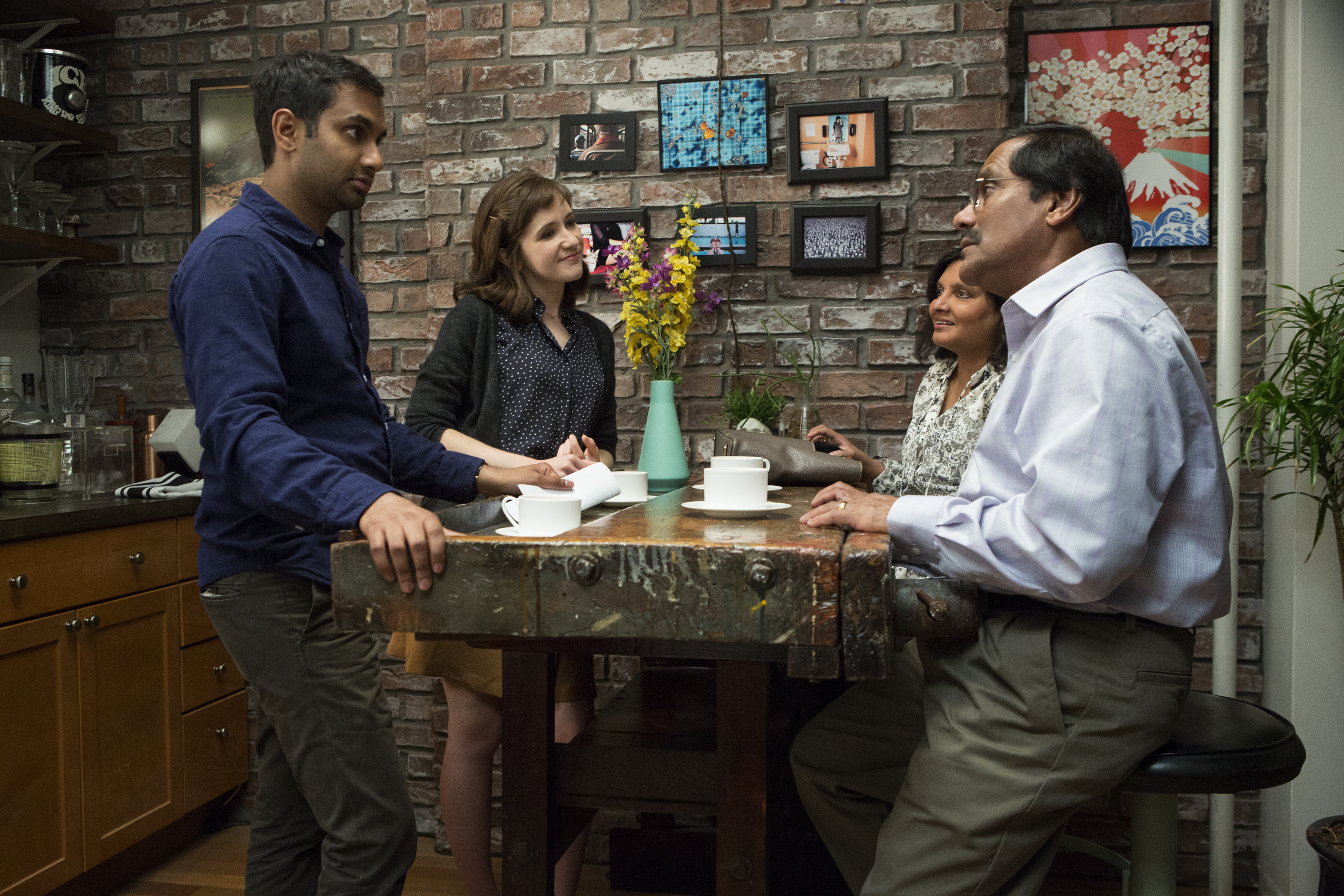 Still of Aziz Ansari, Noël Wells, Shoukath Ansari and Fatima Ansari in Master of None (2015)