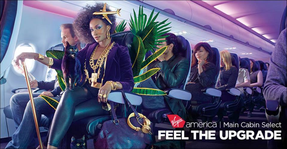Virgin America's Second National Ad Campaign 2014 Lydia is seated at the third row.