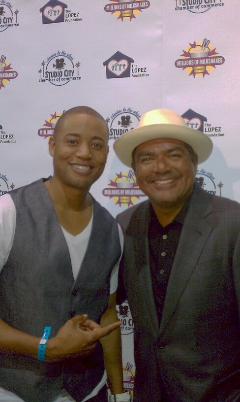 Derrex Brady with George Lopez; supporting The Lopez Foundation at the CBS Studios.