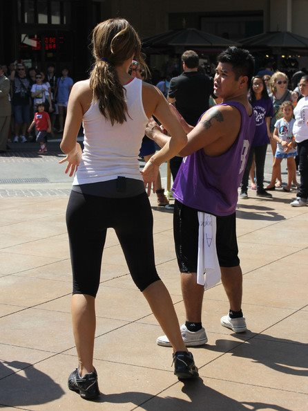 Maxwell Peters & Maria Menounos rehearsing for EXTRA TV's Psy Flash Mob