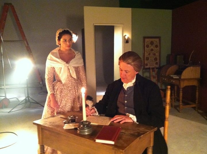 On-set shot of Bri Oglu portraying Sally Hemmings in the TV series Codes and Conspiracies