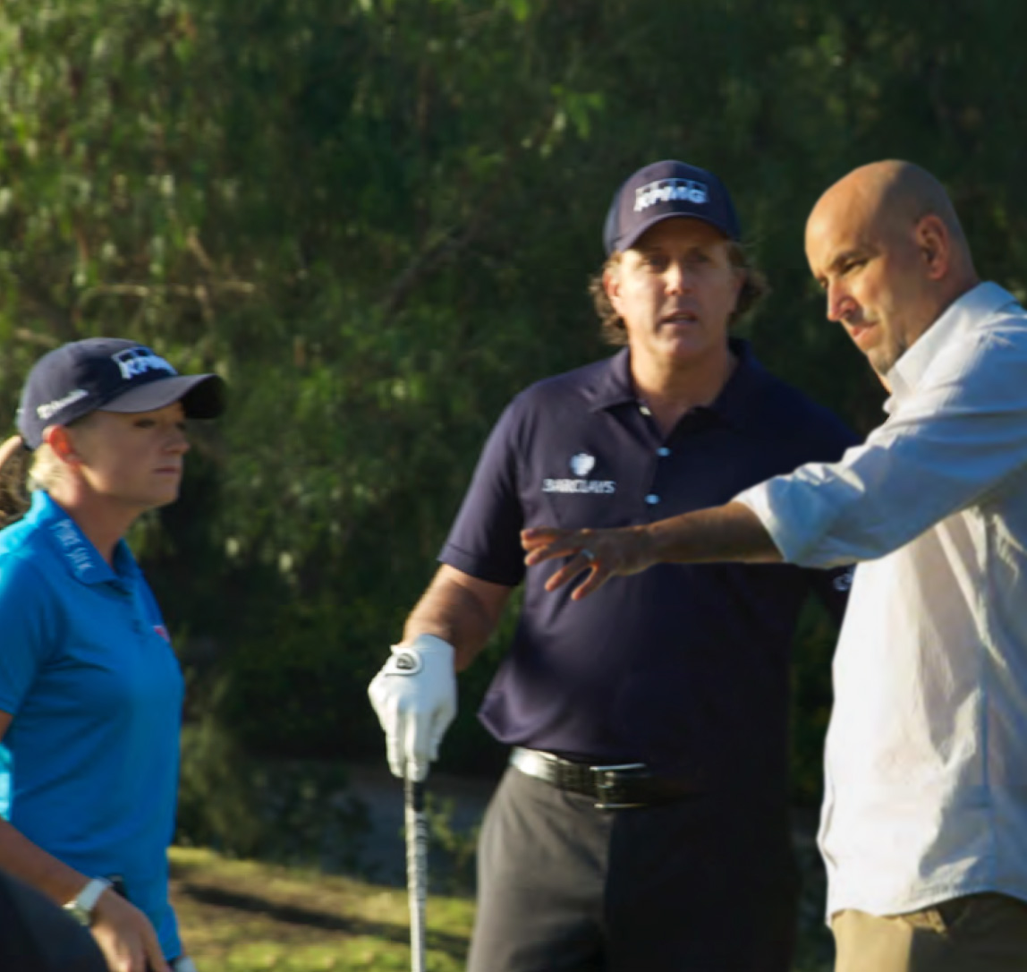 On set with Phil Mickelson and Stacy Lewis