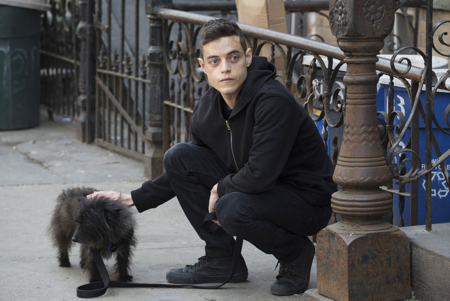 Still of Rami Malek and Dusty in Mr. Robot (2015)