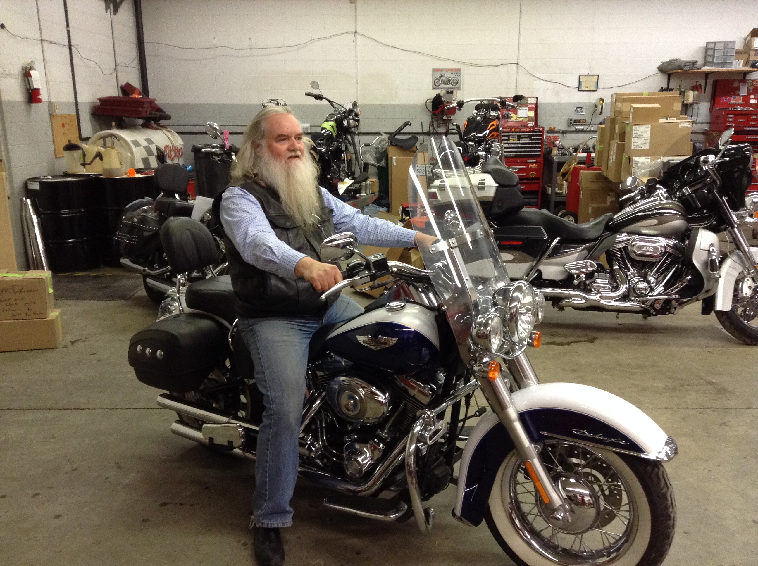 Prepping the Harley for a corporate picture shoot.