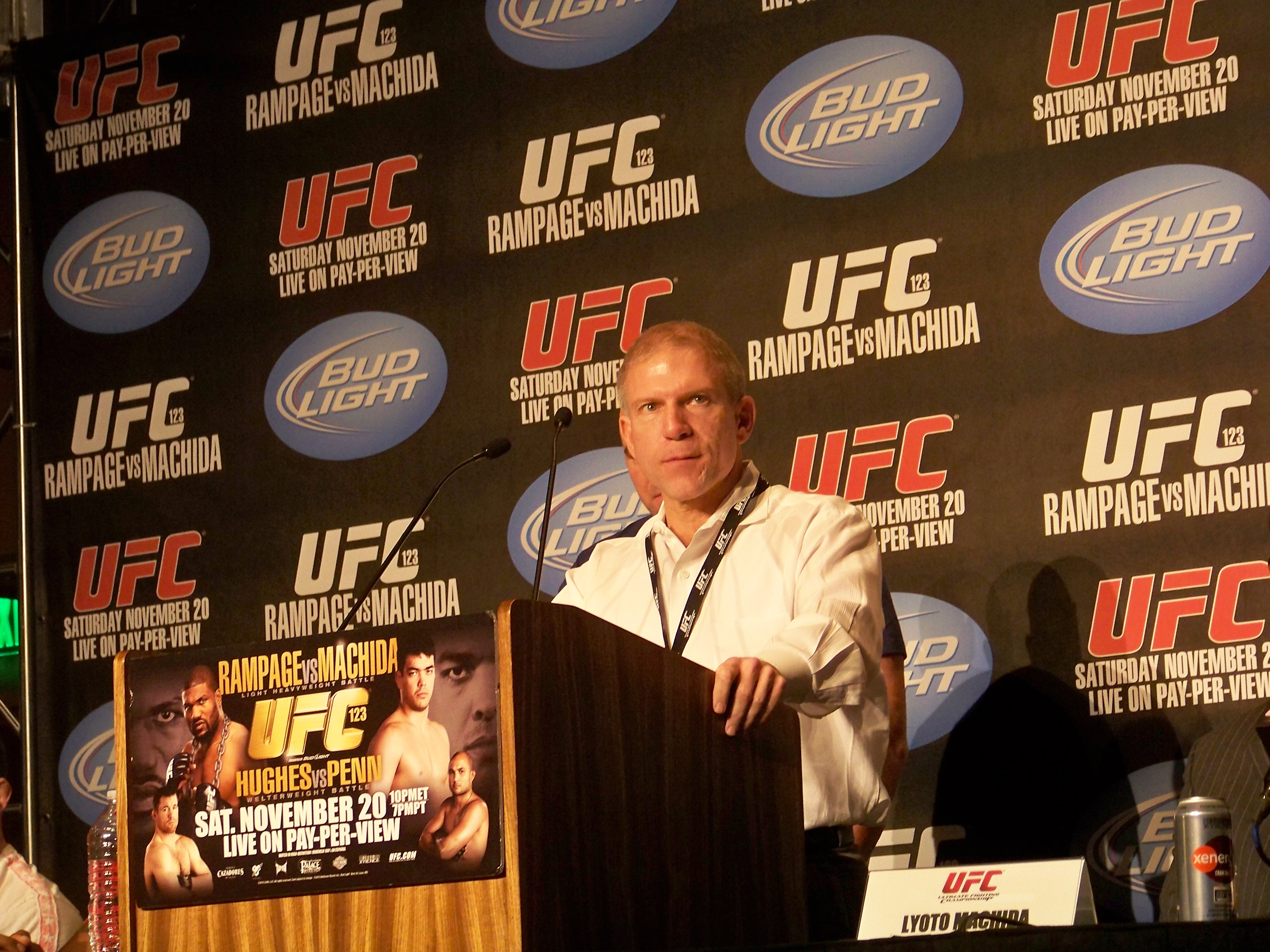 Dr Weber, State Commission Chair, addressing UFC Press Conference