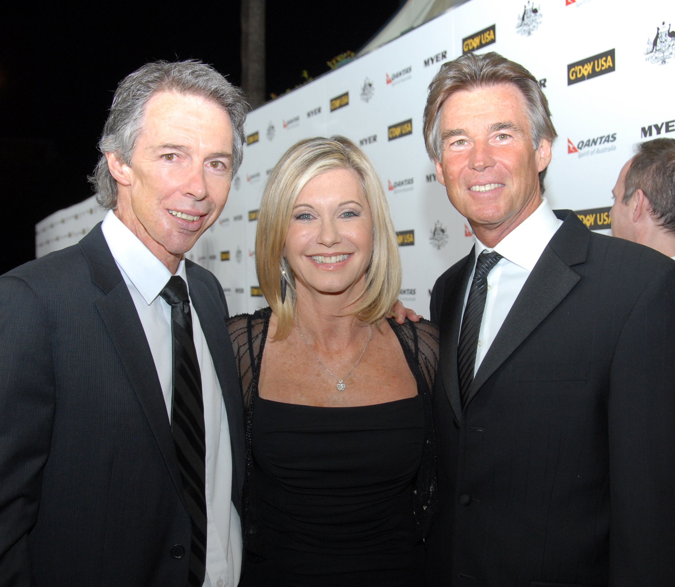 Fellow cancer survivors, James Houston Turner and Olivia Newton-John, with John Easterling, at the G'day USA black tie gala, Hollywood, California.