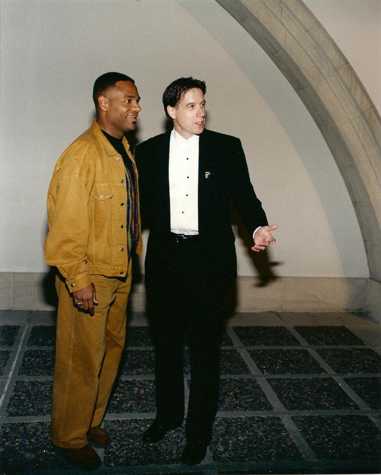 With Kirk Whalum before his fundraiser to benefit the Boys and Girls Clubs of Pasadena. The picture was taken outside the Pasadena Civic Auditorium, where the concert was held Saturday, October 26, 1996 at 8:00 pm.