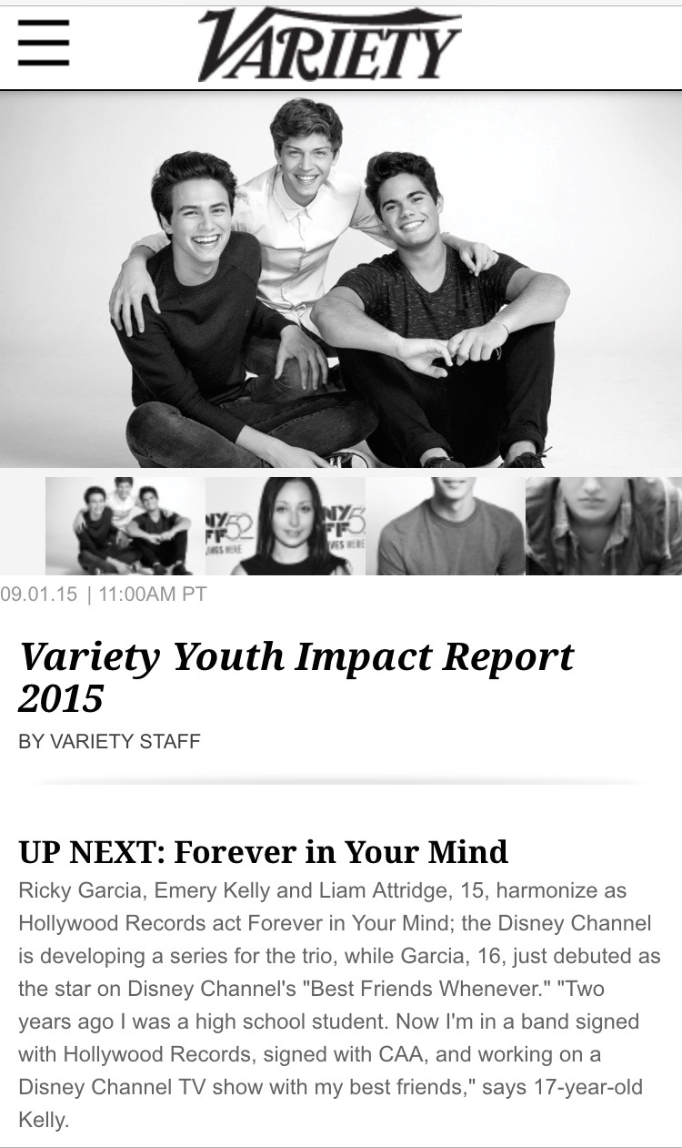 Forever in Your Mind featured in the 2015 Variety magazine youth report