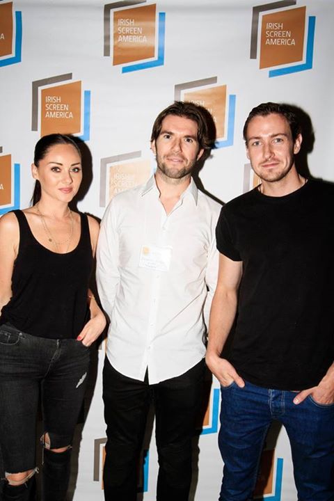 Jack Lowe with Audrey Hamilton and Dónall Ó Héalai at the opening ceremony night of Irish Screen America LA 2015