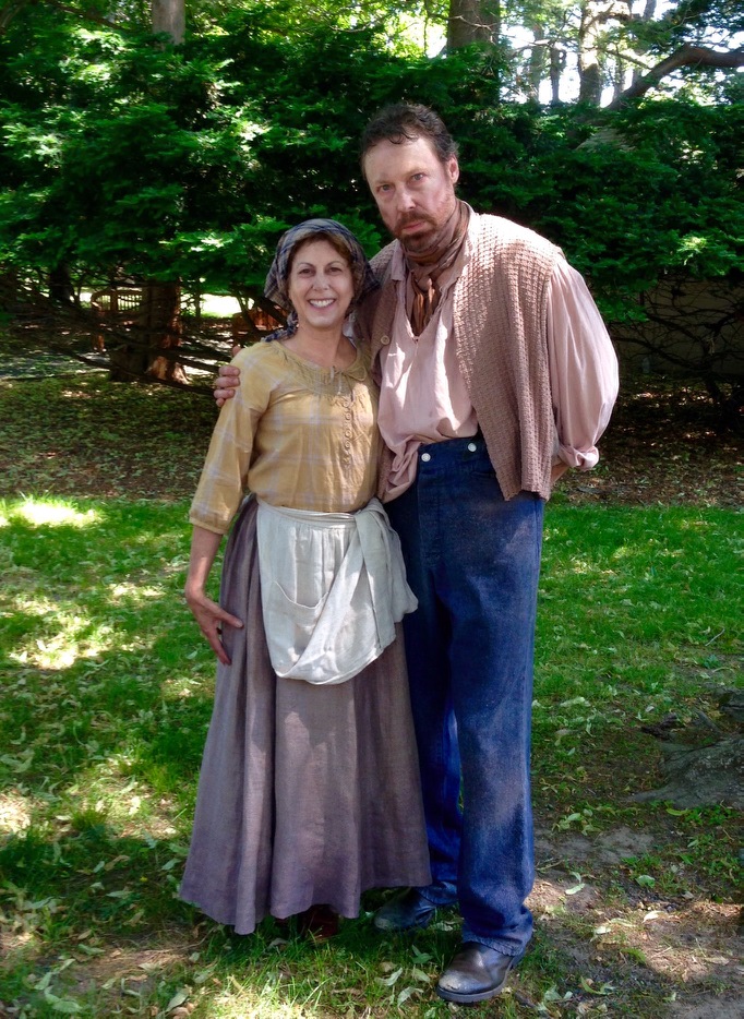 On set for The Great Experiment: Urban Trinity with my on-set husband. Together we crossed the Atlantic in 1847 with our 3 children under 5. Ha!