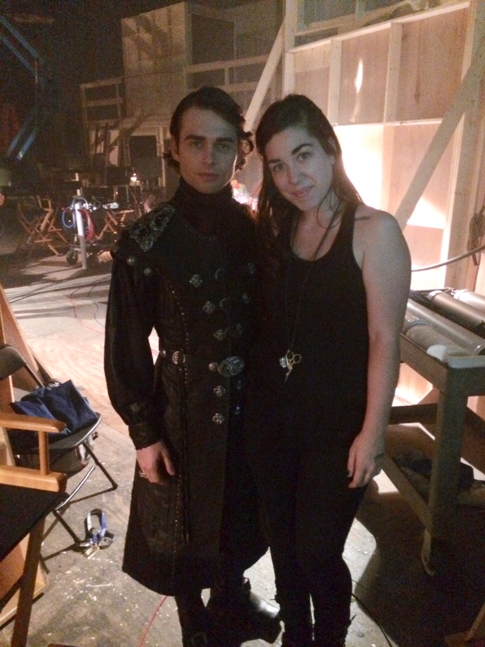 On set for Salem Season 2 with Joseph Doyle in his leather coat we custom made for him.