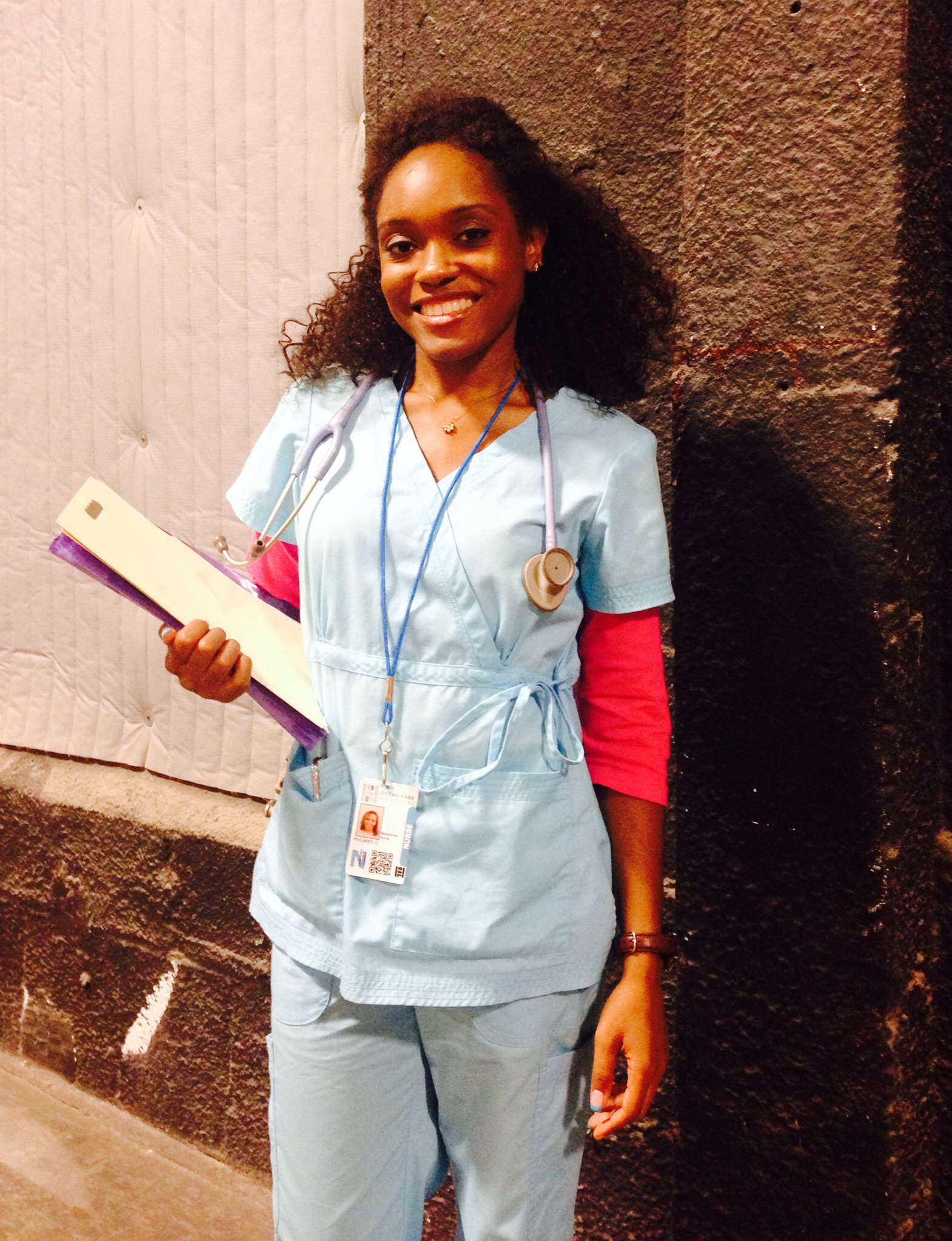 Playing a nurse for a film production.