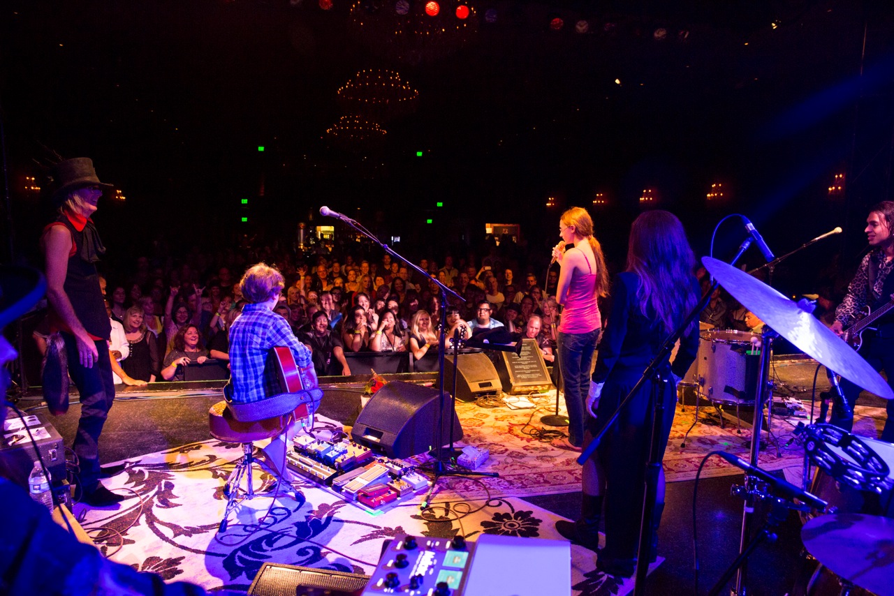 Scotty onstage at El Rey Theatre with recording artist, Lisa Marie Presley (Elvis' daughter)and producer and musician, Michael Lockwood. Also pictured is Scotty's sister and other half to their musical group, Nicole Lomaglio.