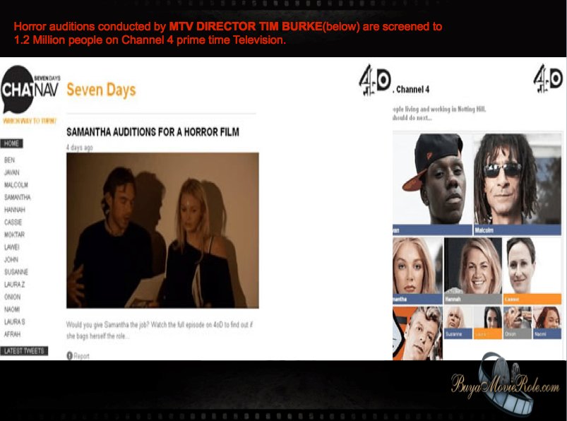 Tim Burke's acting seminar and Film castings featured on Chanel Four in the UK.