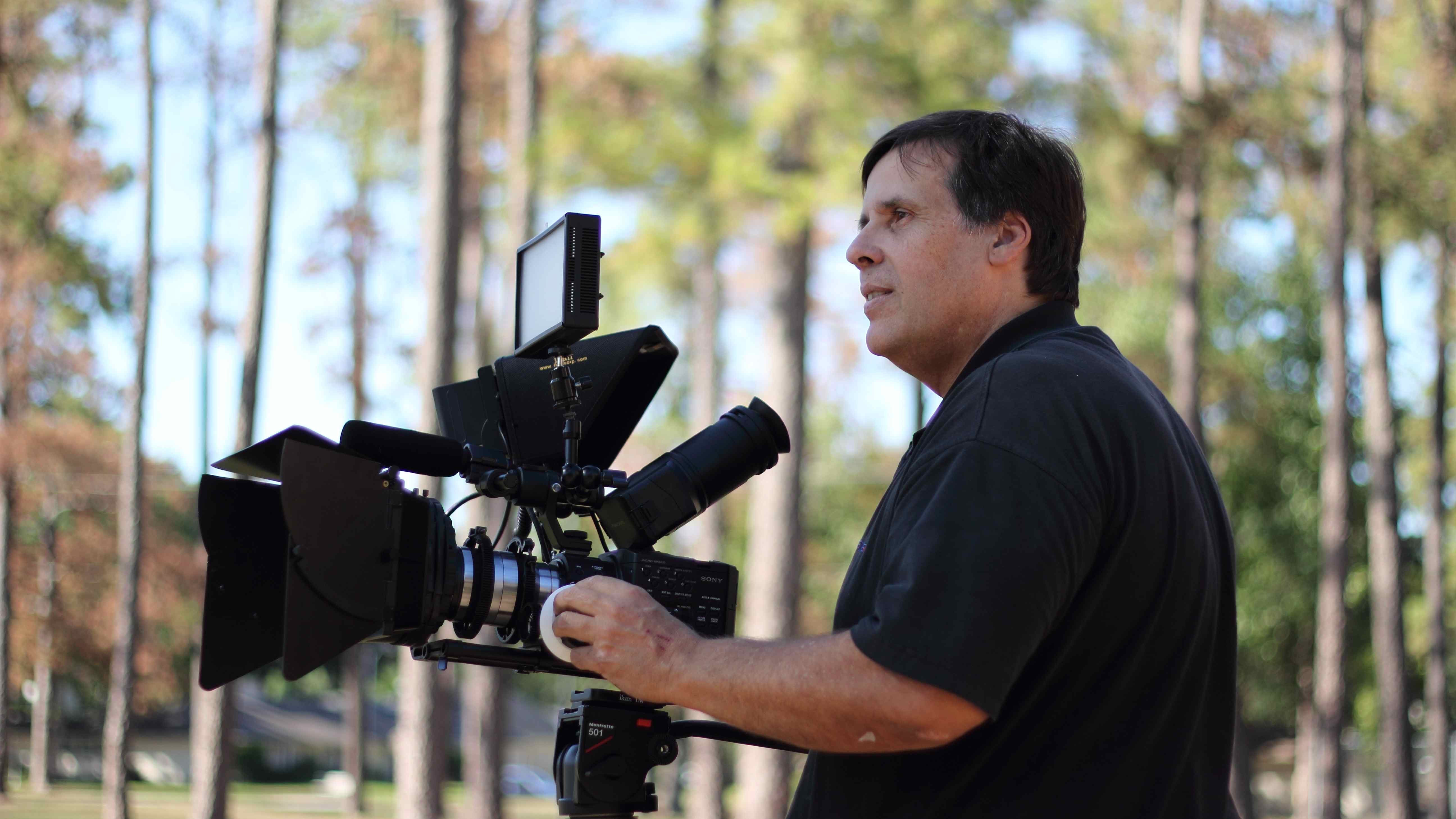 Michael D. Walters Sr. with his Sony NEX FS100 Super 35mm HD camera rig