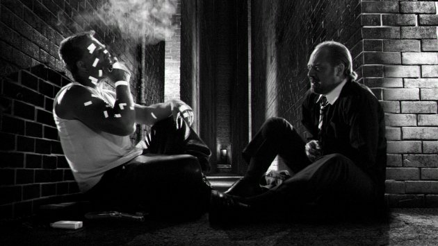 Jason Douglas as The Hitman (right) with Mickey Rourke in SIN CITY (2005)