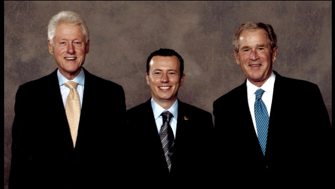 Left to right: Former United States President Bill Clinton, Rick Nechio and Former United States President George W. Bush at private event in St Lake City, Utah