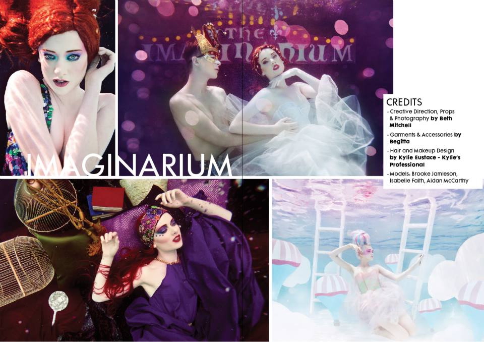 Underwater makeup and hair for the Imaginarium featured in Beauty Biz Magazine