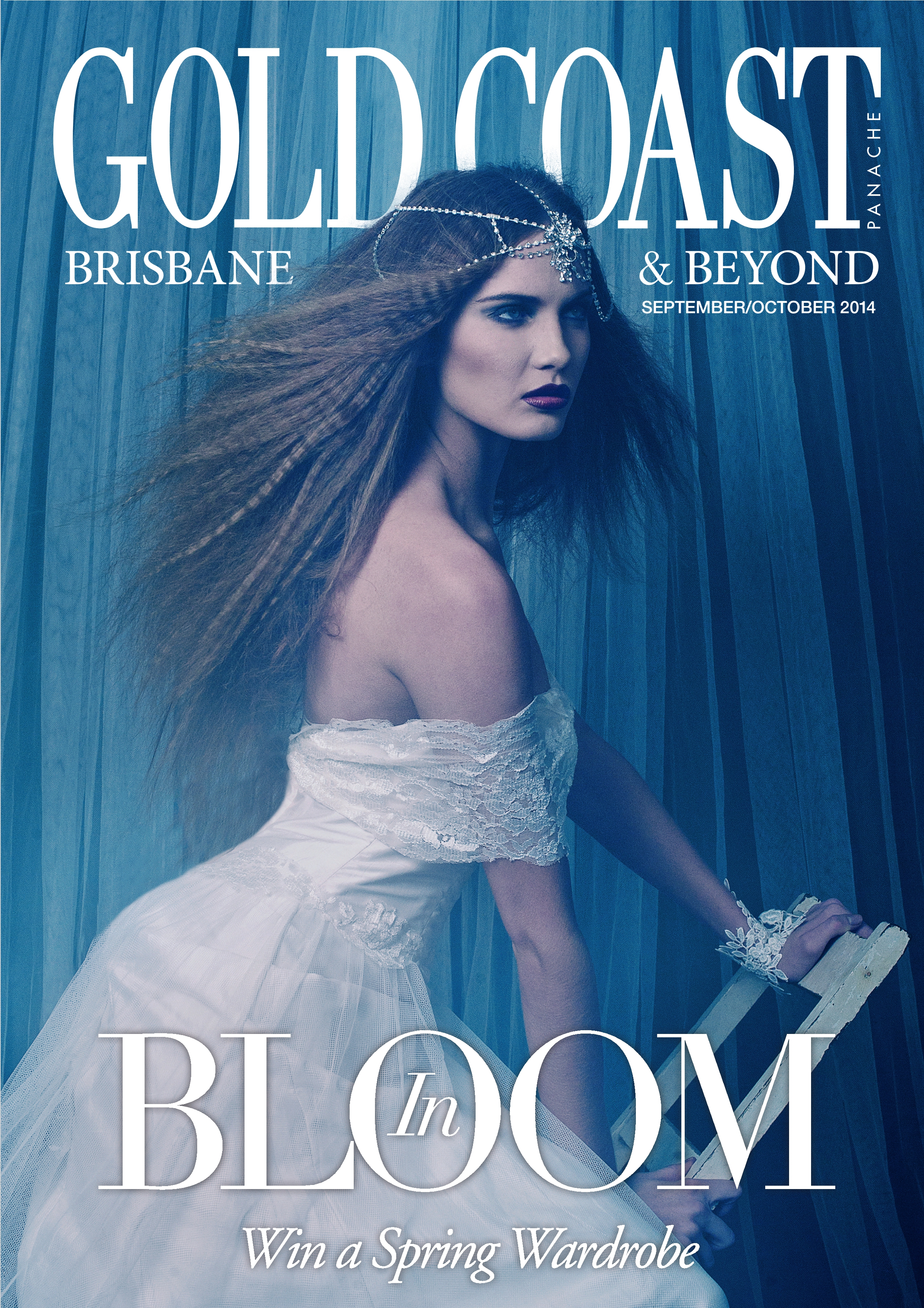 makeup and hair for the cover of Gold coast Magazine. Photo Beth Mitchell, model Brook Crompton, Designer Begitta