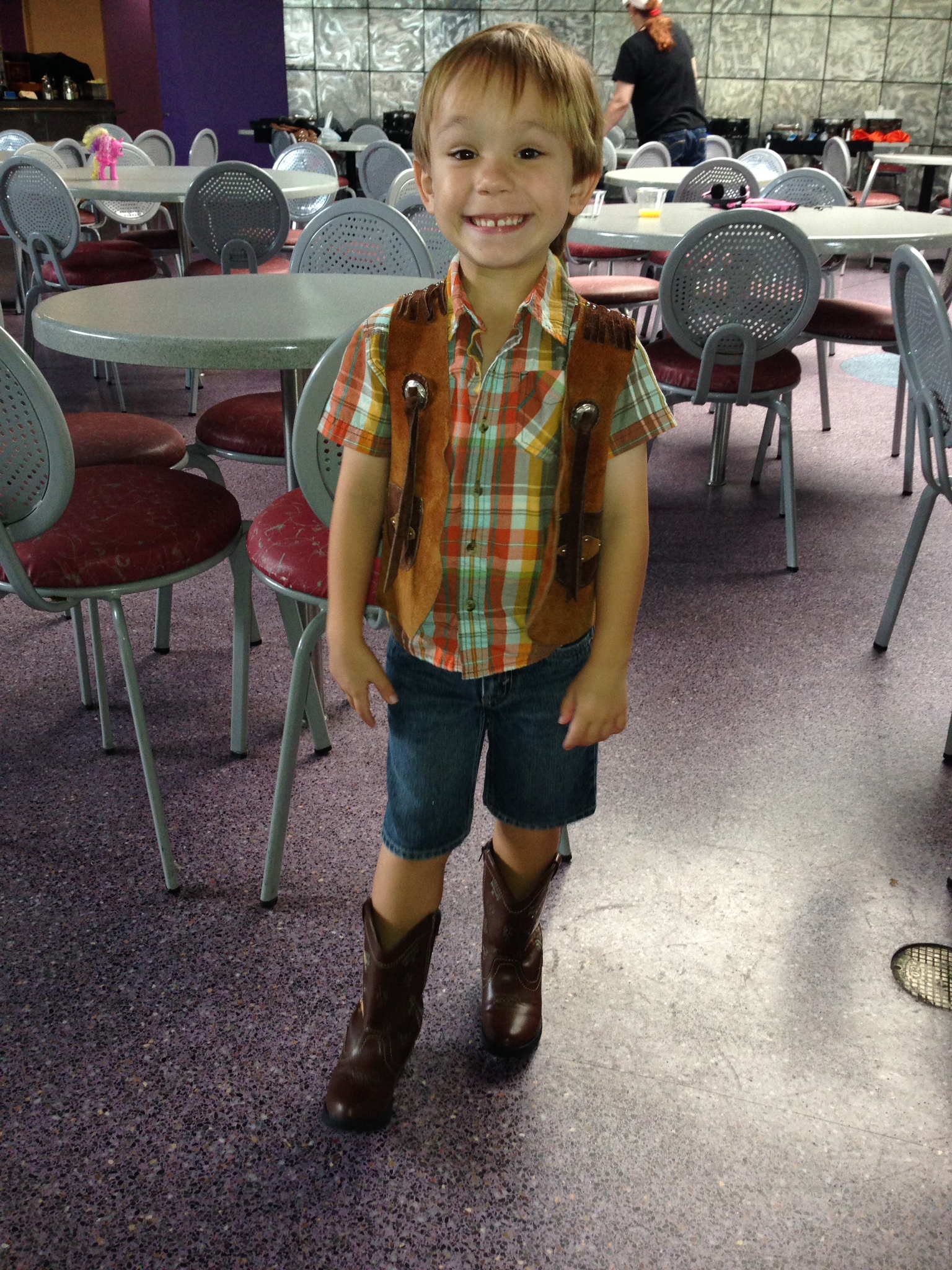 Logan in his Woody outfit for the Disney Commercial
