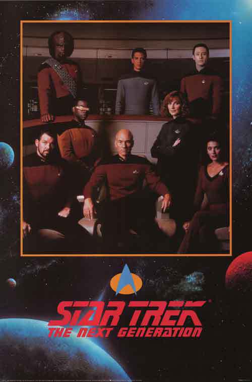 Michael Dorn, Jonathan Frakes, Gates McFadden, Marina Sirtis, Brent Spiner, Wil Wheaton, LeVar Burton and Patrick Stewart in Star Trek: The Next Generation (1987)