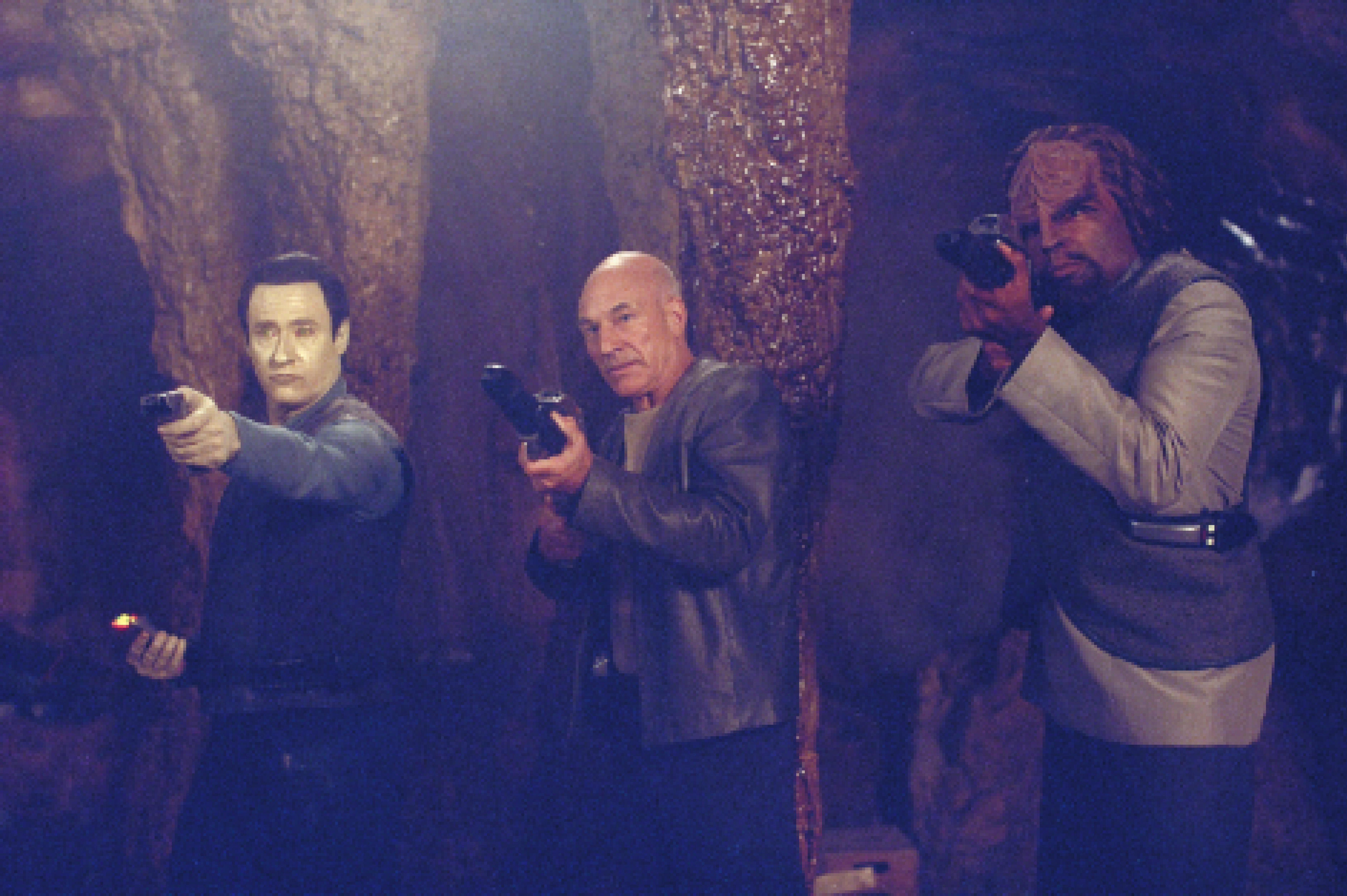 Still of Michael Dorn, Brent Spiner and Patrick Stewart in Star Trek: Insurrection (1998)