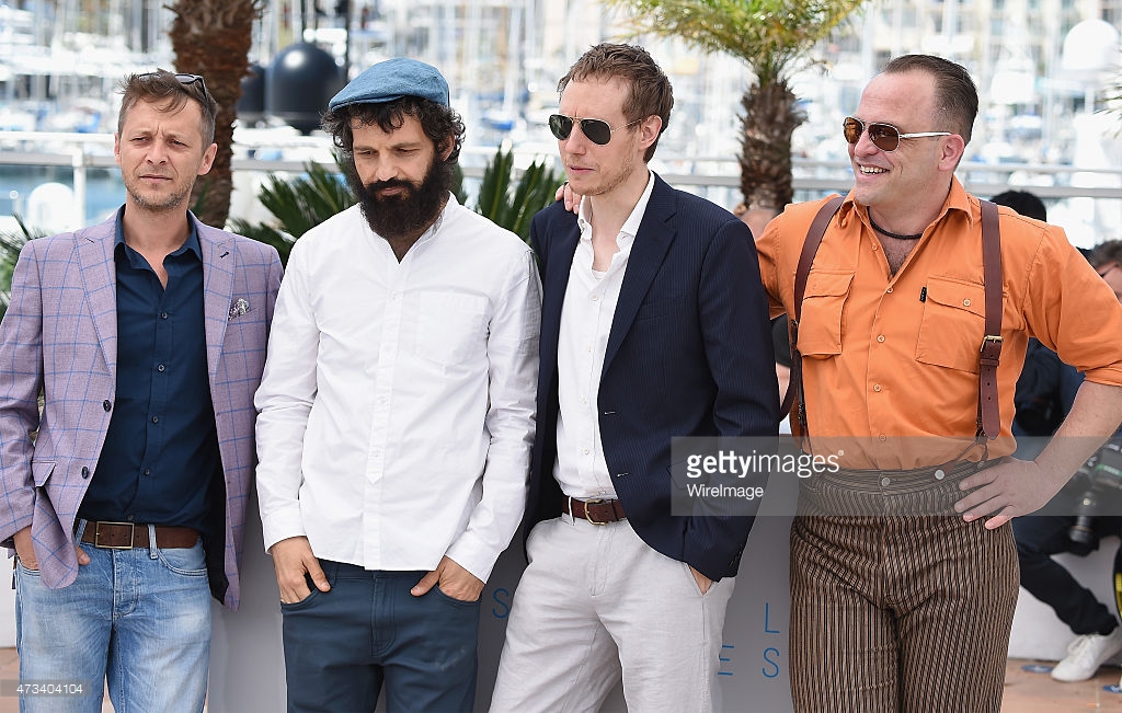 Actors Levente Molnar and Geza Rohrig, director Laszlo Nemes, and actor Urs Rechn attend the 'Saul Fia' (Son Of Paul') Photocall during the 68th annual Cannes Film Festival on May 15, 2015 in Cannes, France