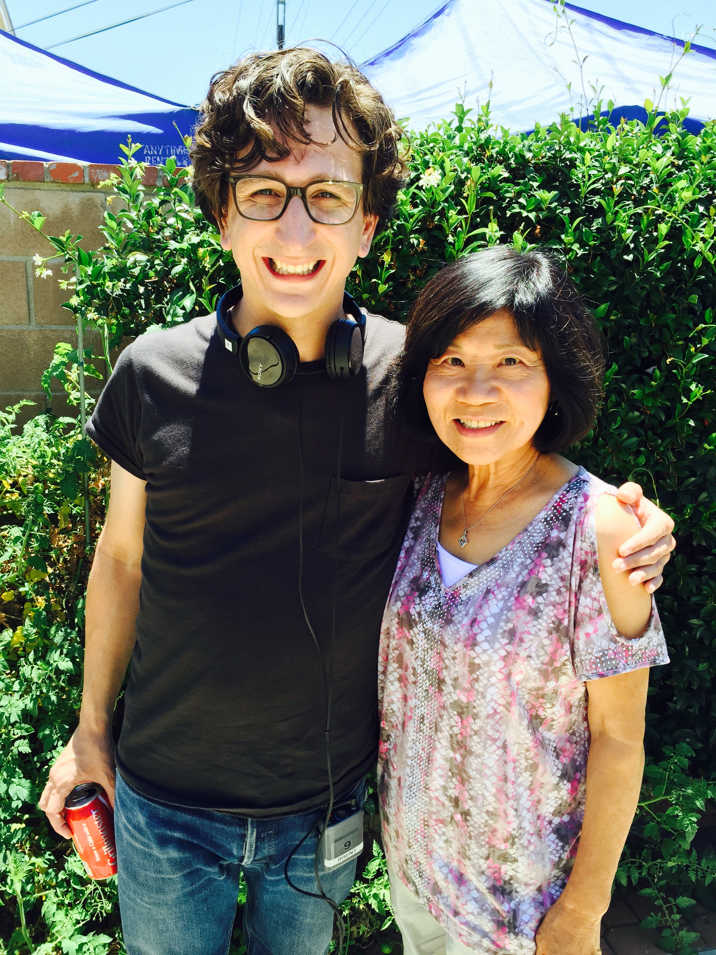 Paul Rust and Cici Lau on the set of 
