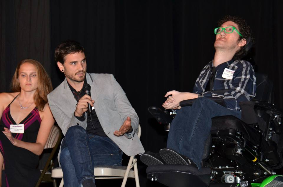 Melissa Harkness, David Michael Conley, and Michael Carnick during the Q&A on stage at the premiere of Rolling Romance