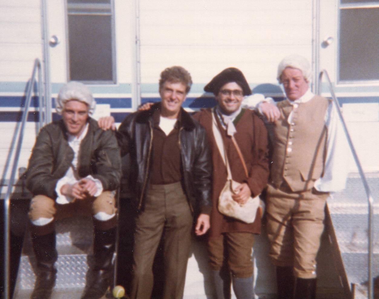 George Washington Mini-Series. Left to Right: John Glover, Robert Stack, John Primerano, Jeremy Kemp