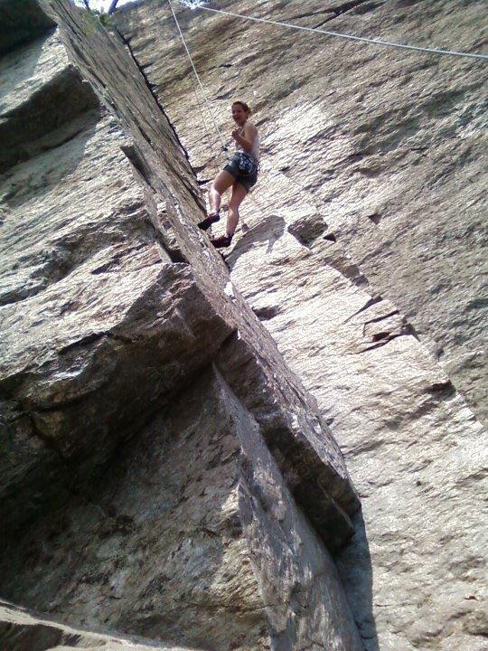Rock climbing near the Potomac River  in Great Falls, Virginia.