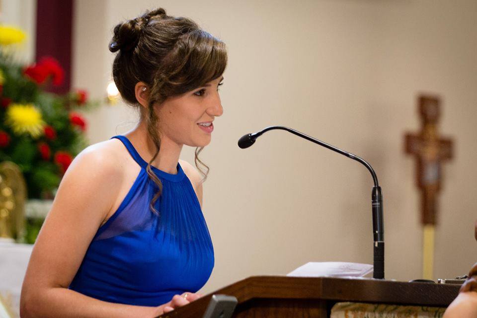 Reciting the first reading at my sister Katy's wedding