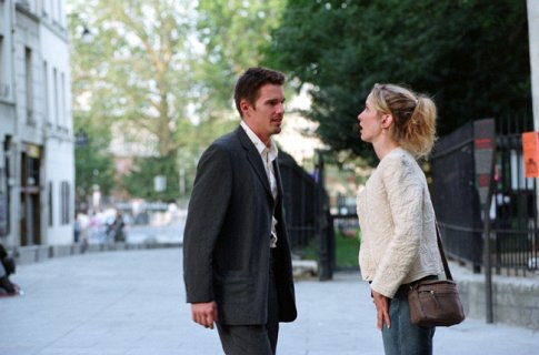 Still of Ethan Hawke and Julie Delpy in Pries saulelydi (2004)