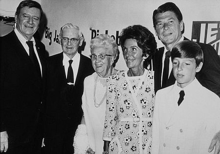 Ronald Reagan with John Wayne, parents Nelle and Jack, wife Nancy and son Ron C. 1972