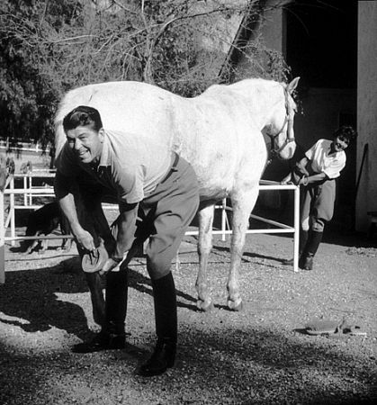 Ronald Reagan and wife Nancy on their ranch, 1966