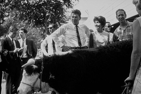 Ronald Reagan with wife Nancy campaigning at a county fair C. 1964-65