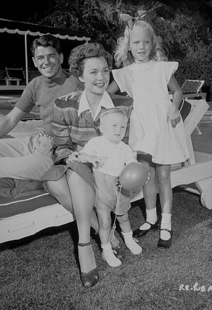 Ronald Reagan with wife Jane Wyman, son Michael and daughter Maureen