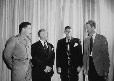 Ronald Reagan with Lt. Col. Johnny Meyers (L), Lt. Col. Jack Warner and Col. James Stewart (R) C. 1942