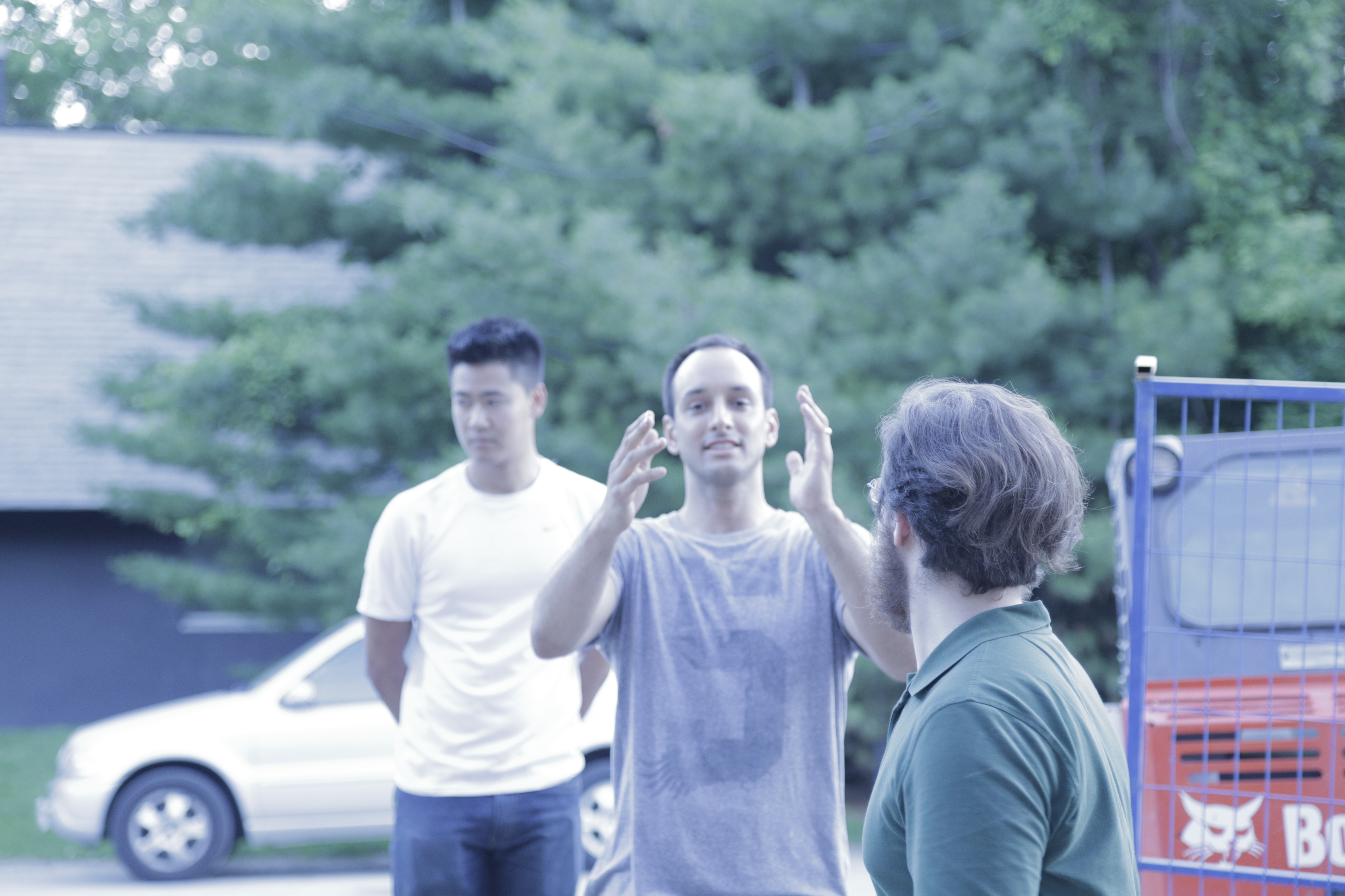 from left to right: director of photography Jack Yan Chen, director Guina Dutra and producer Dennis Nicholson during the shooting of the final shot of 'Goodbye Dear Madness'